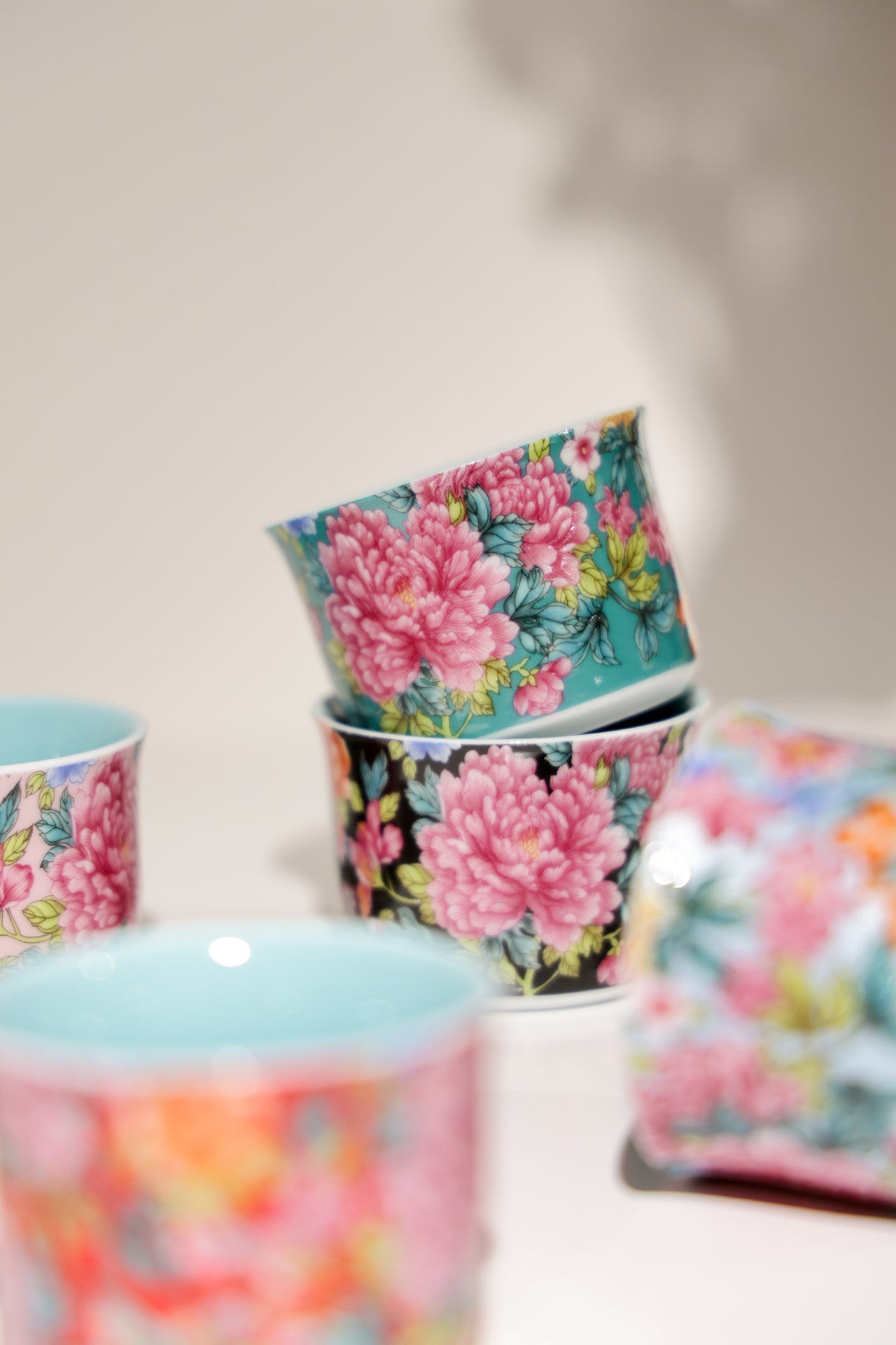 Six-Piece Hand-Painted Porcelain Teacup Set | Gilded Rim for Tea & Coffee