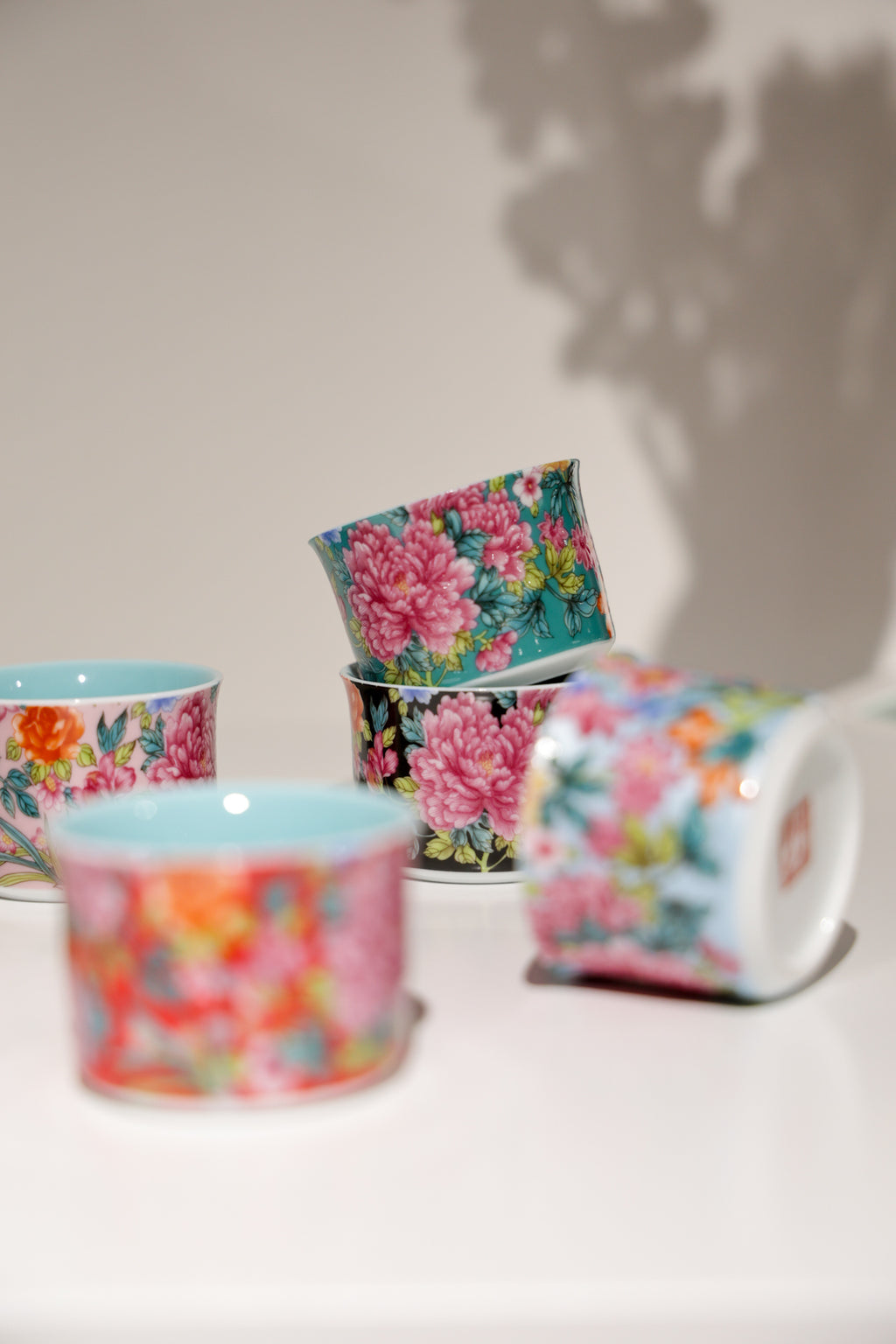 Six-Piece Hand-Painted Porcelain Teacup Set | Gilded Rim for Tea & Coffee