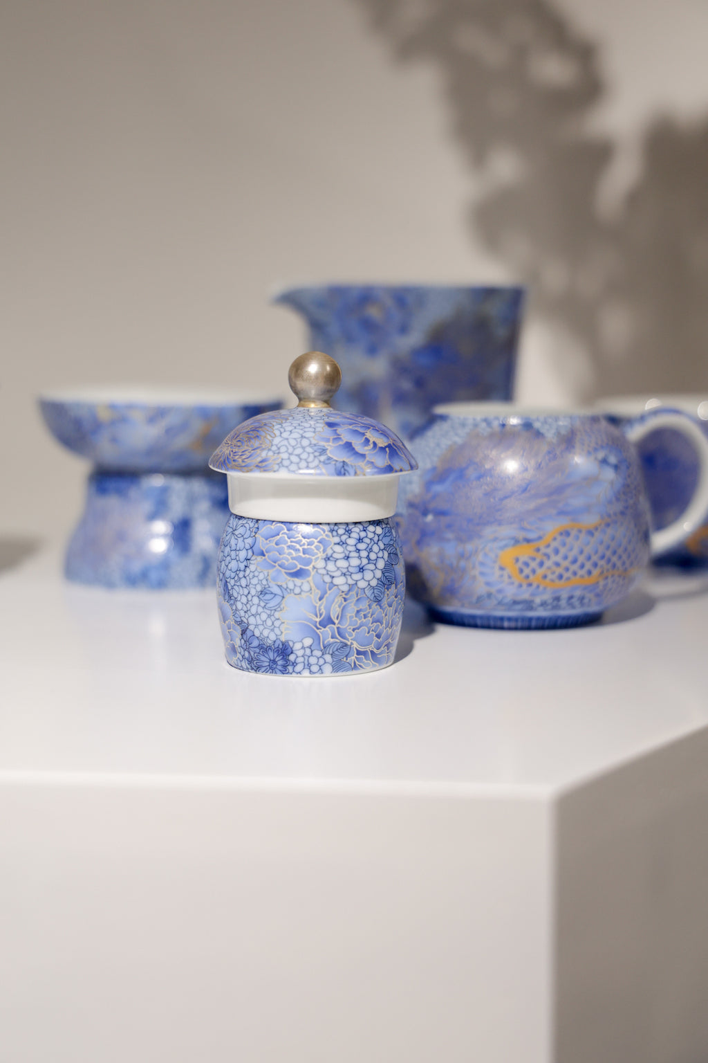 Taiwu Hidden Dragon Tea Set | Hand-Painted Silver & Blue-and-White