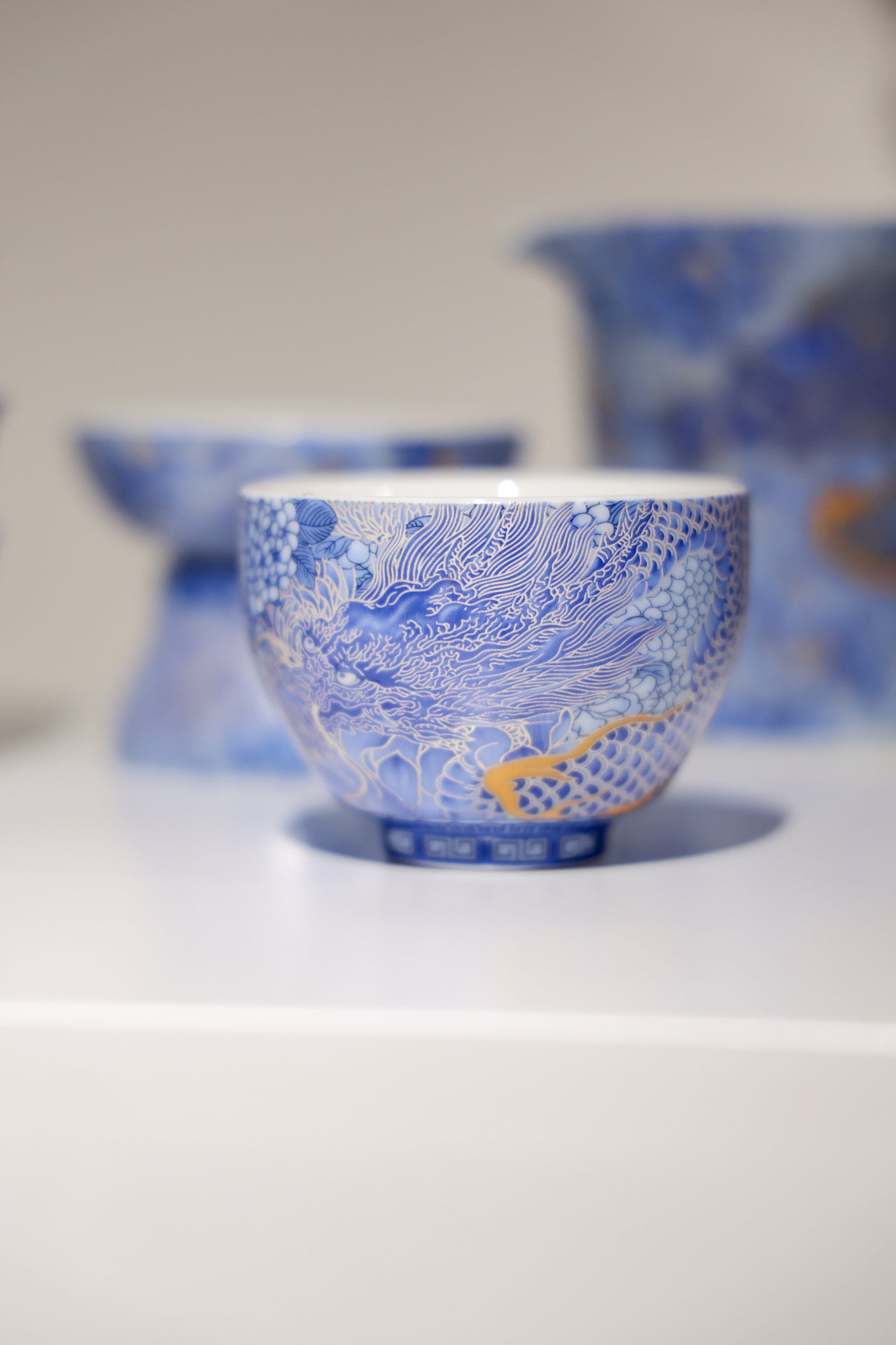 Taiwu Hidden Dragon Tea Set | Hand-Painted Silver & Blue-and-White