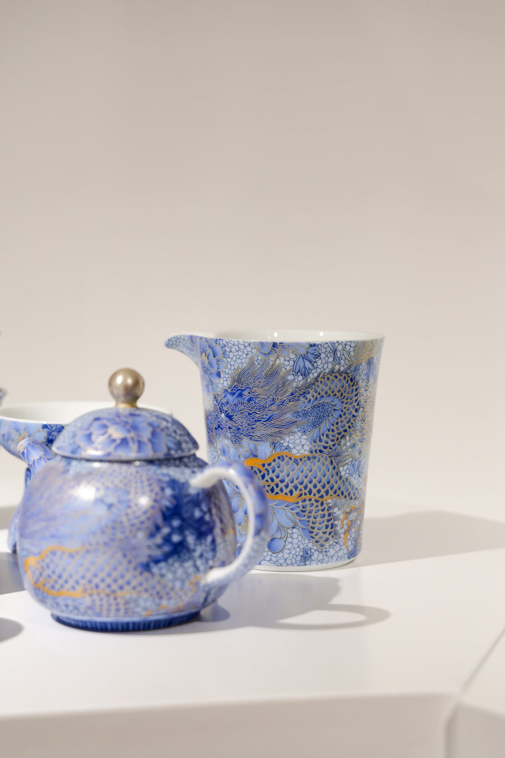 Taiwu Hidden Dragon Tea Set | Hand-Painted Silver & Blue-and-White