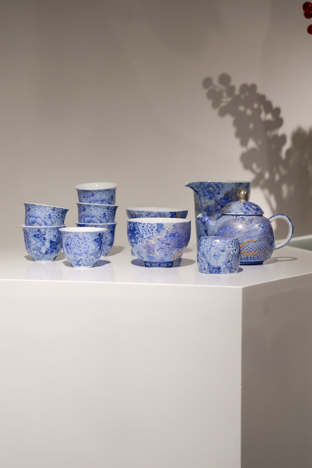 Taiwu Hidden Dragon Tea Set | Hand-Painted Silver & Blue-and-White