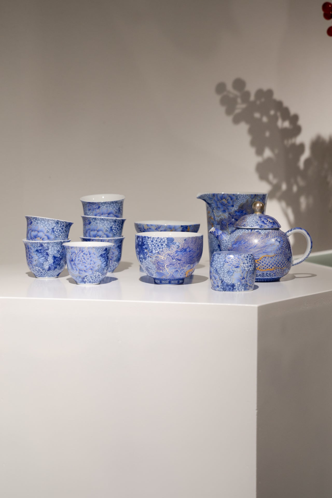 Taiwu Hidden Dragon Tea Set | Hand-Painted Silver & Blue-and-White