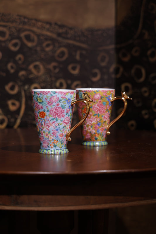 Luxury Floral  Porcelain Tea Cup with Gold Bird Handle-Best Ceramics