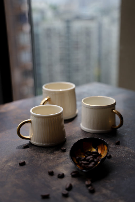 BestCeramics-Handmade Textured Golden Stitch Porcelain Ivory Wabi-Sabi Coffee Cup