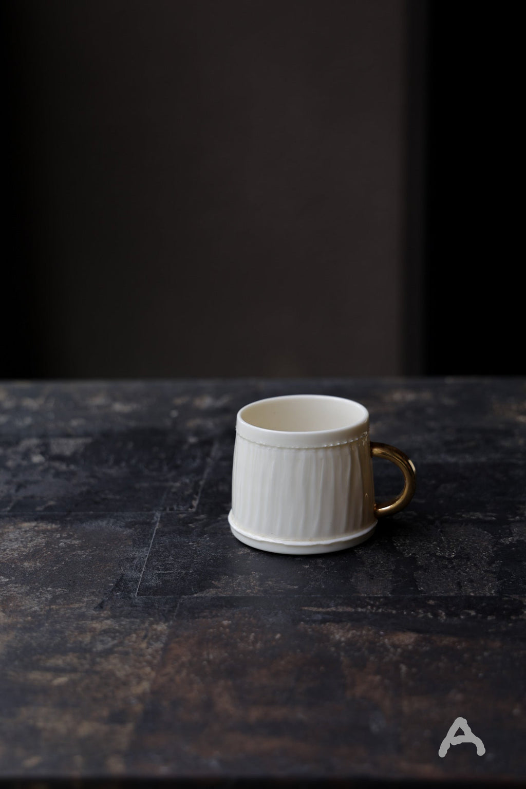 BestCeramics-Handmade Textured Golden Stitch Porcelain Ivory Wabi-Sabi Coffee Cup