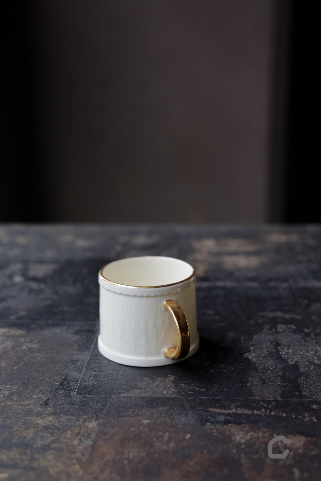 BestCeramics-Handmade Textured Golden Stitch Porcelain Ivory Wabi-Sabi Coffee Cup