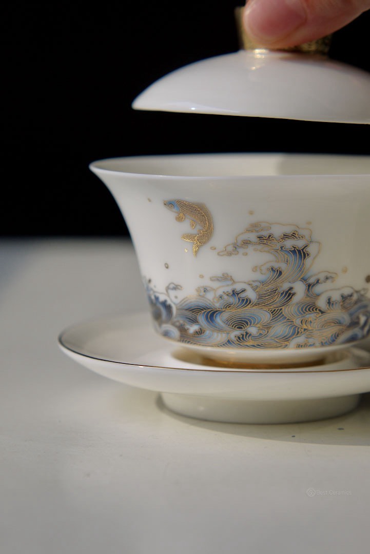Gorgeous Peacock Blanc De Chine Dehua Porcelain Gaiwan Set |Best Ceramics