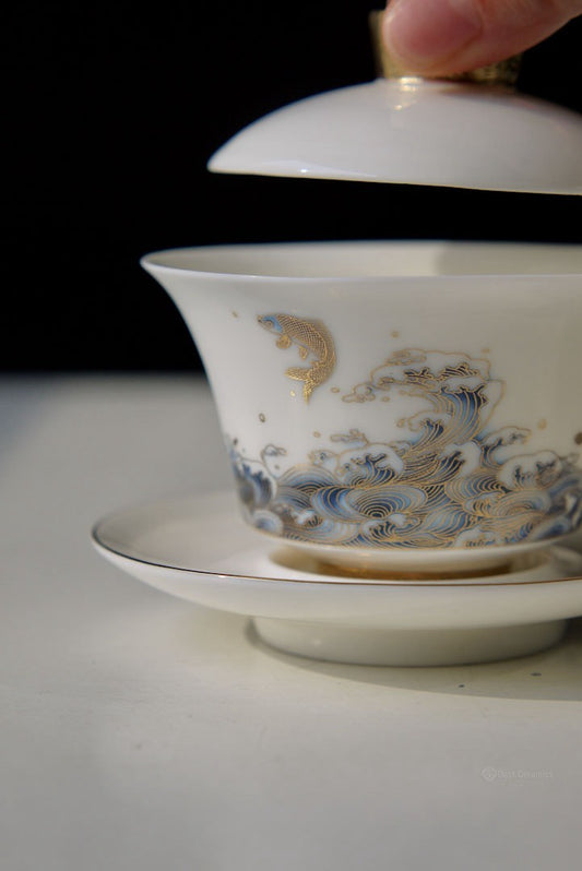 Gorgeous Peacock Blanc De Chine Dehua Porcelain Gaiwan Set |Best Ceramics