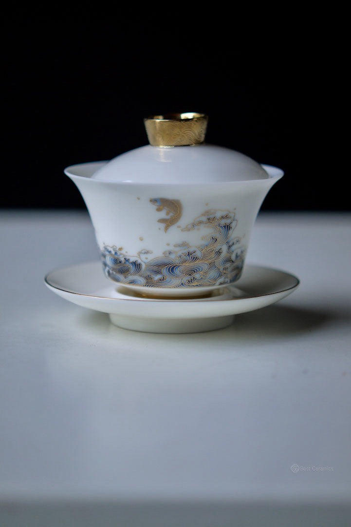 Gorgeous Peacock Blanc De Chine Dehua Porcelain Gaiwan Set |Best Ceramics