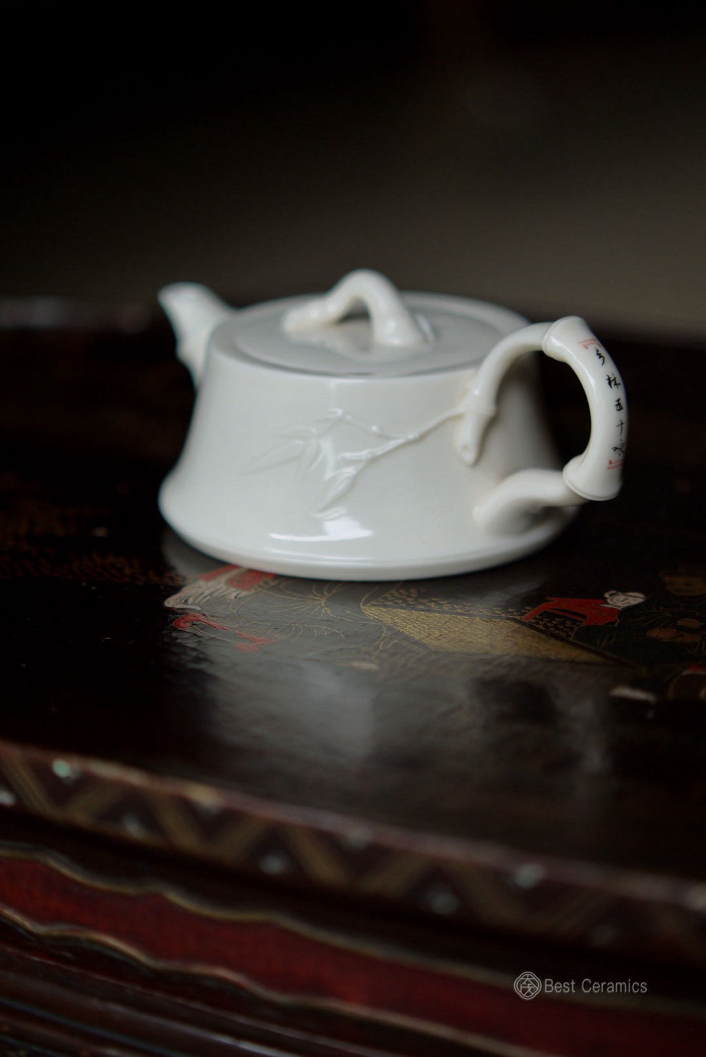 Ivory Jade Porcelain Teapot with Handwritten Poem Bamboo|Best Ceramics