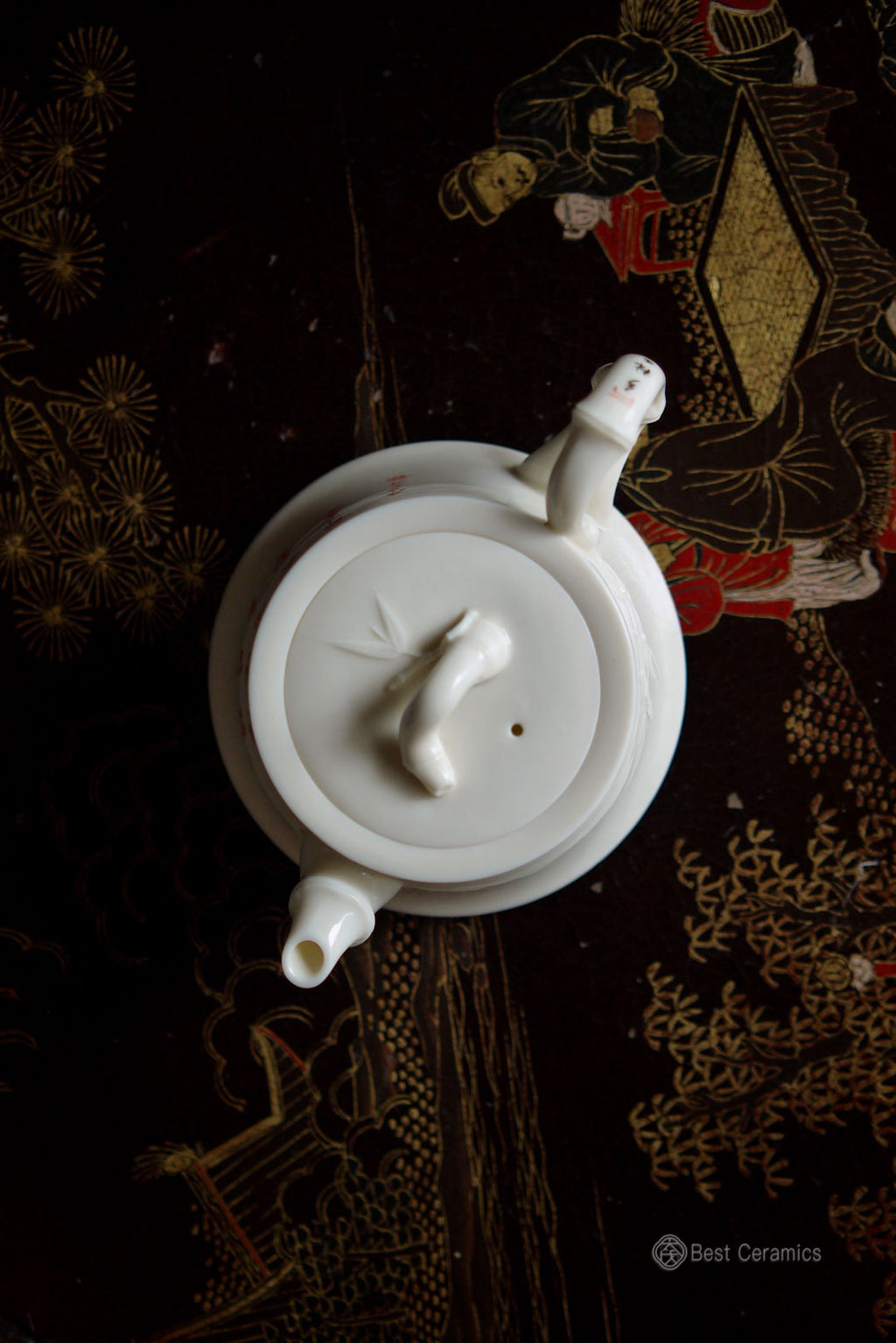 Ivory Jade Porcelain Teapot with Handwritten Poem Bamboo|Best Ceramics