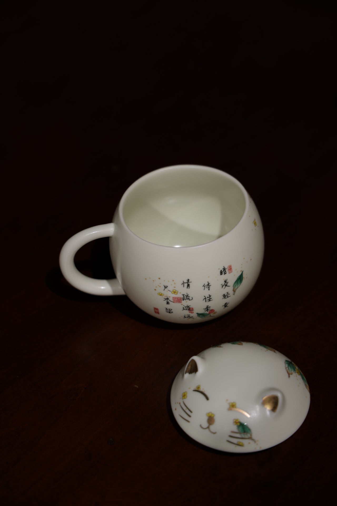 Cute Cat Porcelain Cup with Poetry Gold Accents Tea & Coffee Mug|Best Ceramics