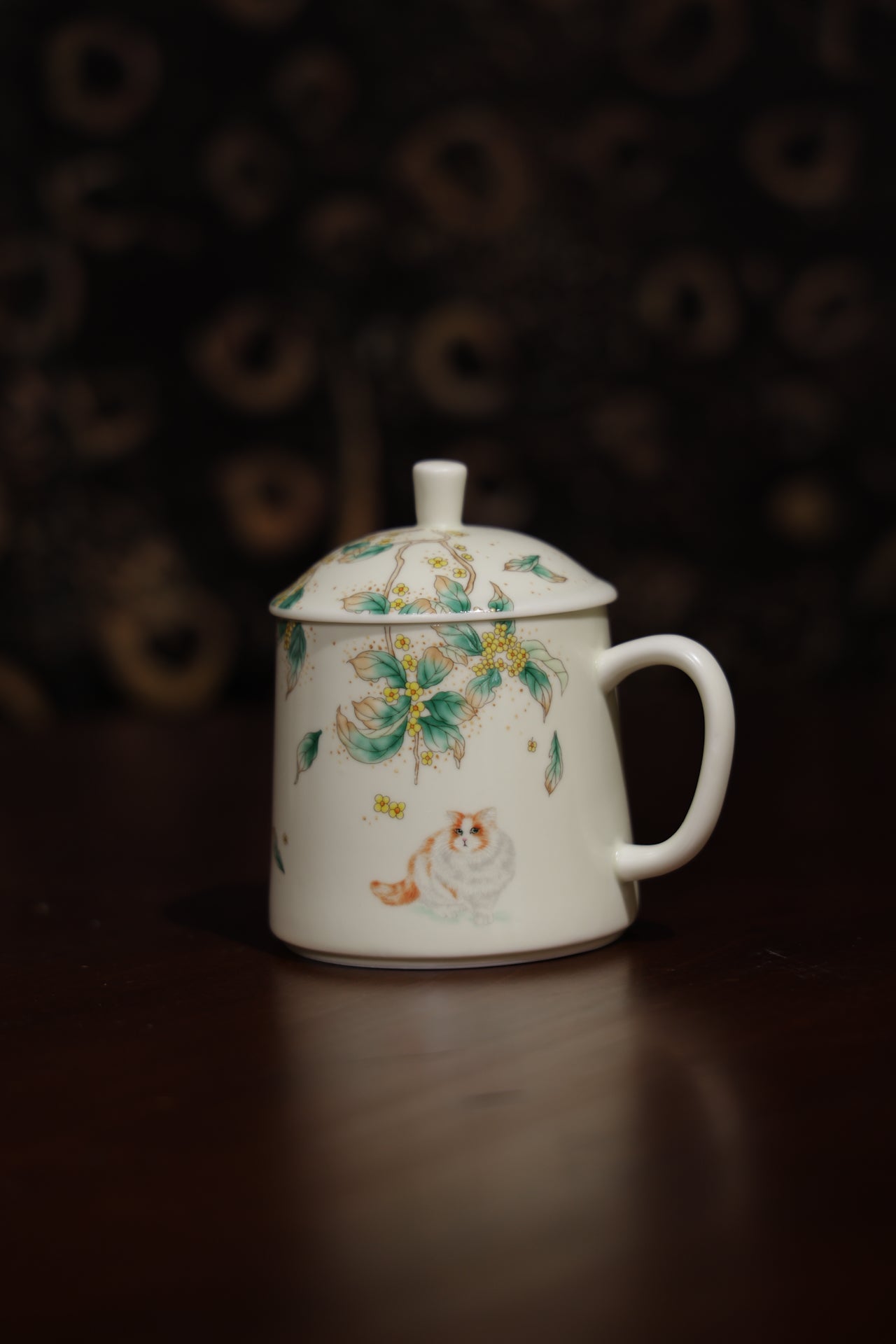 Cute Cat Porcelain Cup with Poetry Gold Accents Tea & Coffee Mug|Best Ceramics