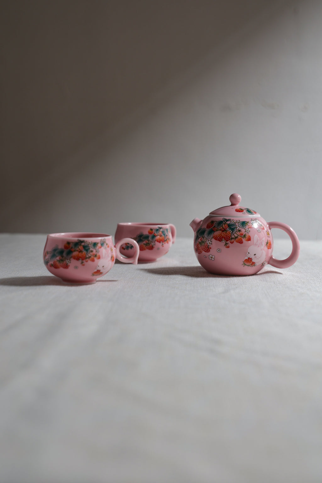 Strawberry Bunny Tea Collection | Matte Pink Hand-Painted Ceramic