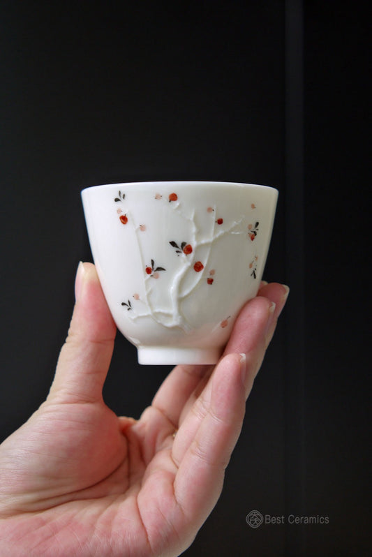 Handcrafted Dehua Jade Porcelain Floral Tea Coffee Cup-Best Ceramics