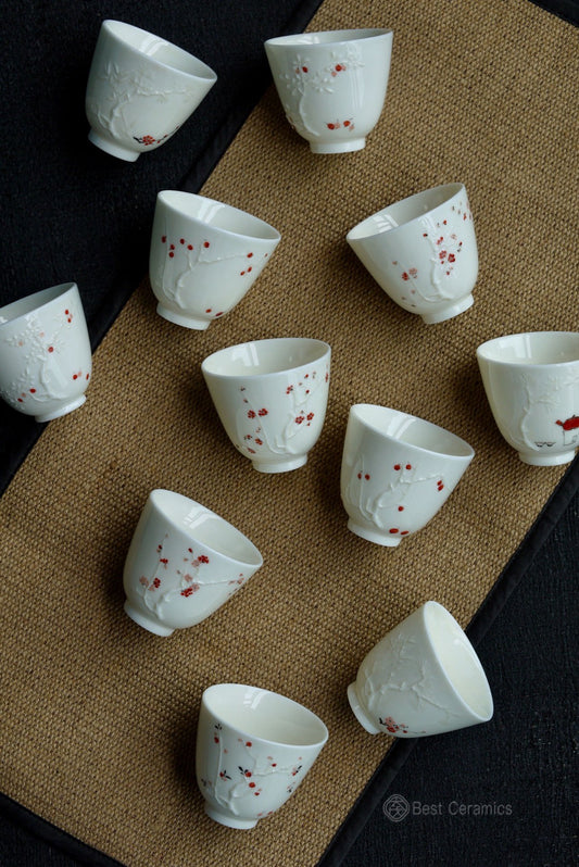 Handcrafted Dehua Jade Porcelain Floral Tea Coffee Cup-Best Ceramics