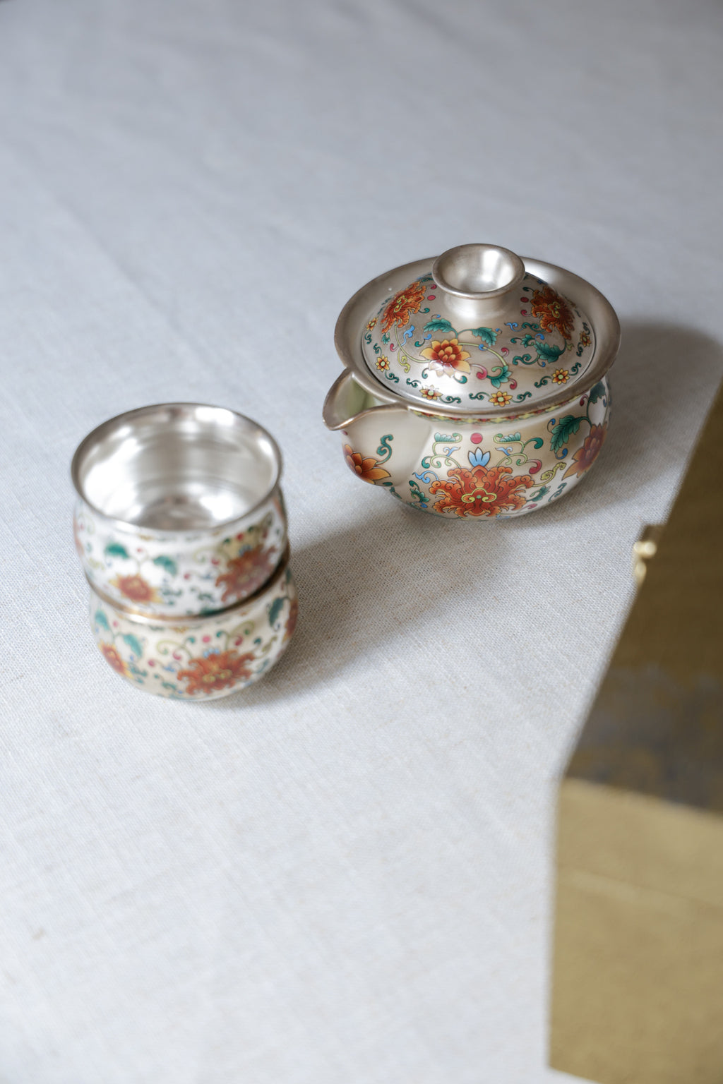 Hand-Painted Silver & Floral Teaset