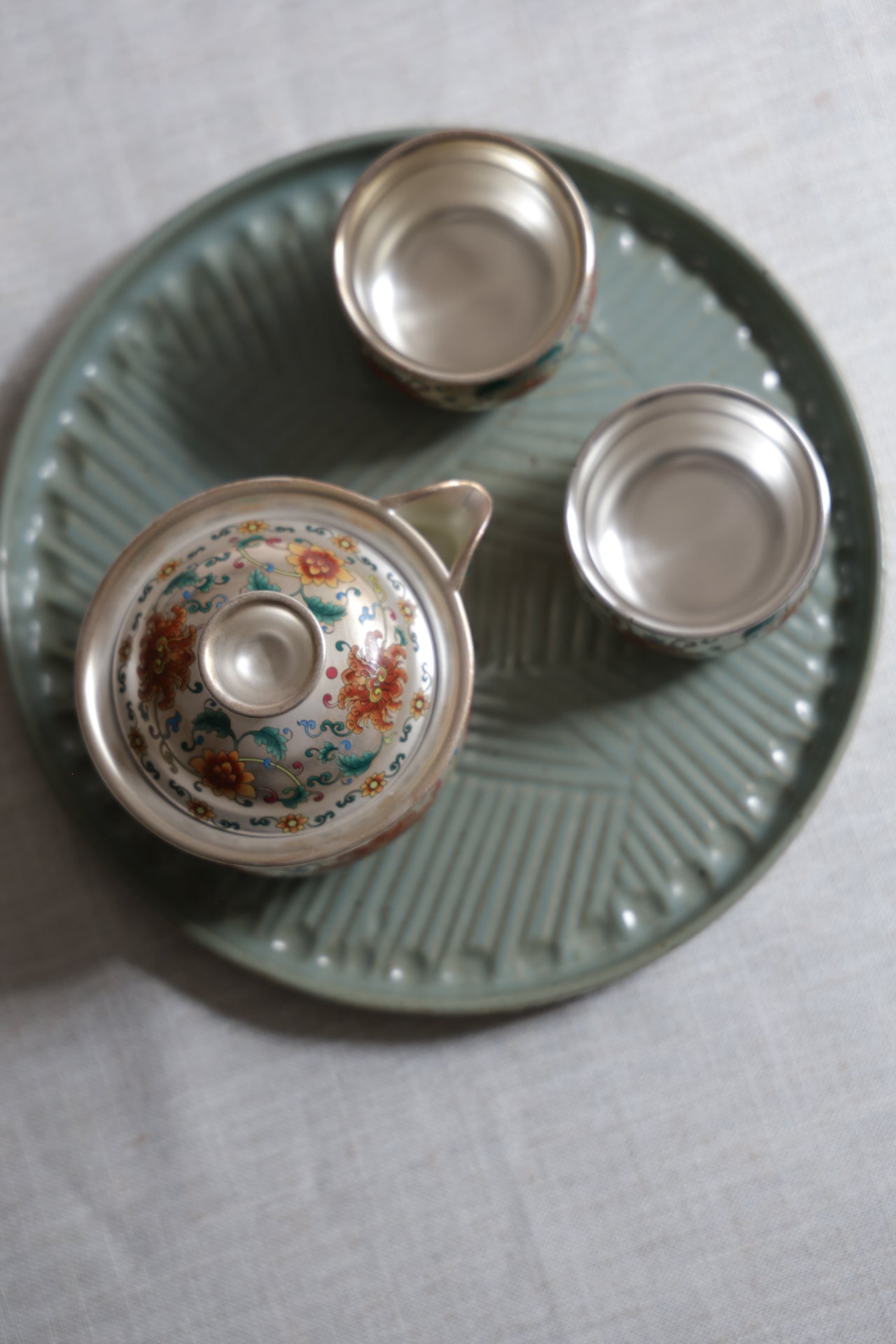 Hand-Painted Silver & Floral Teaset