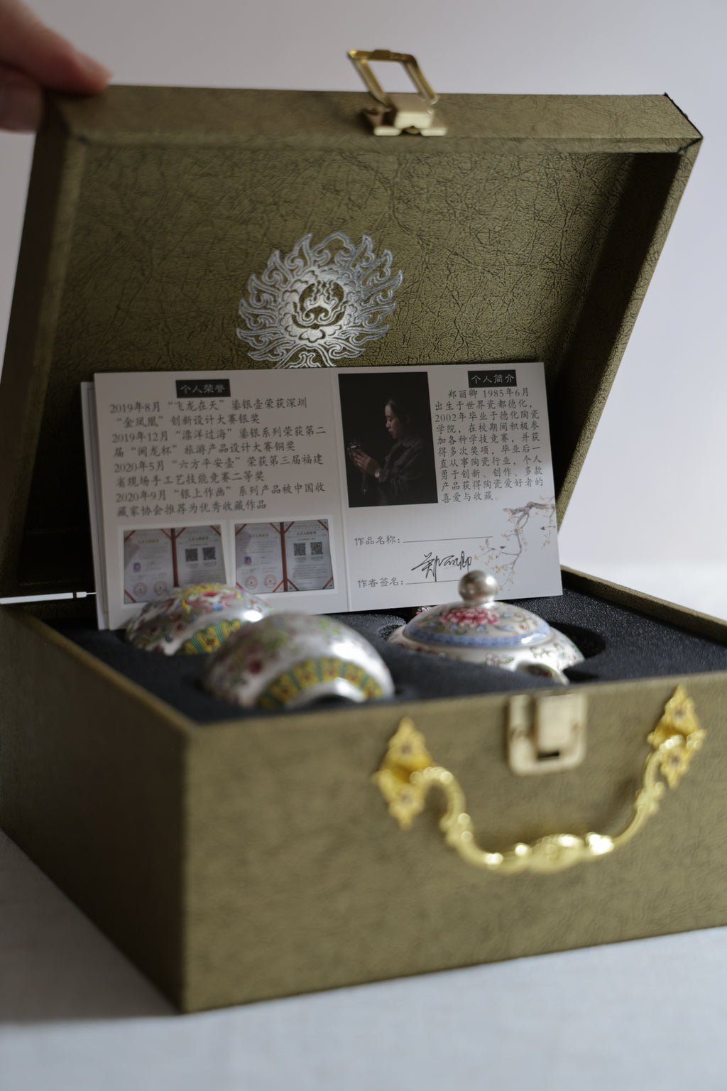 Hand-Painted Silver & Floral Teaset