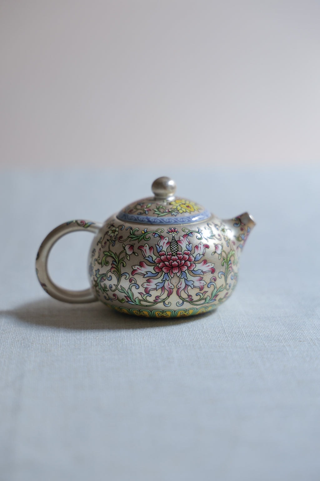Hand-Painted Silver & Floral Teaset