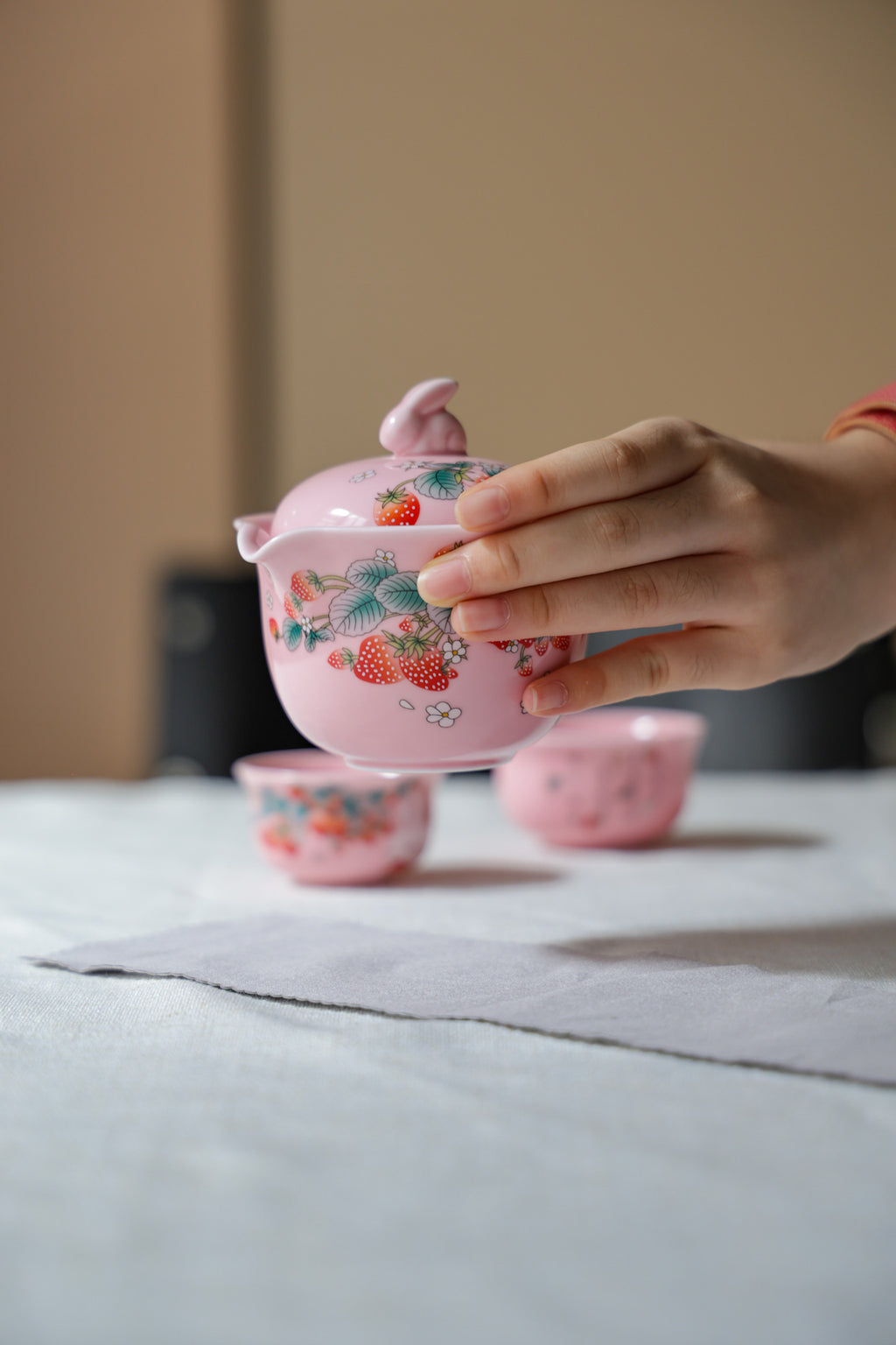 Strawberry Garden Portable Tea Set | 1 Pot 2 Cups Quick-Brew Kit