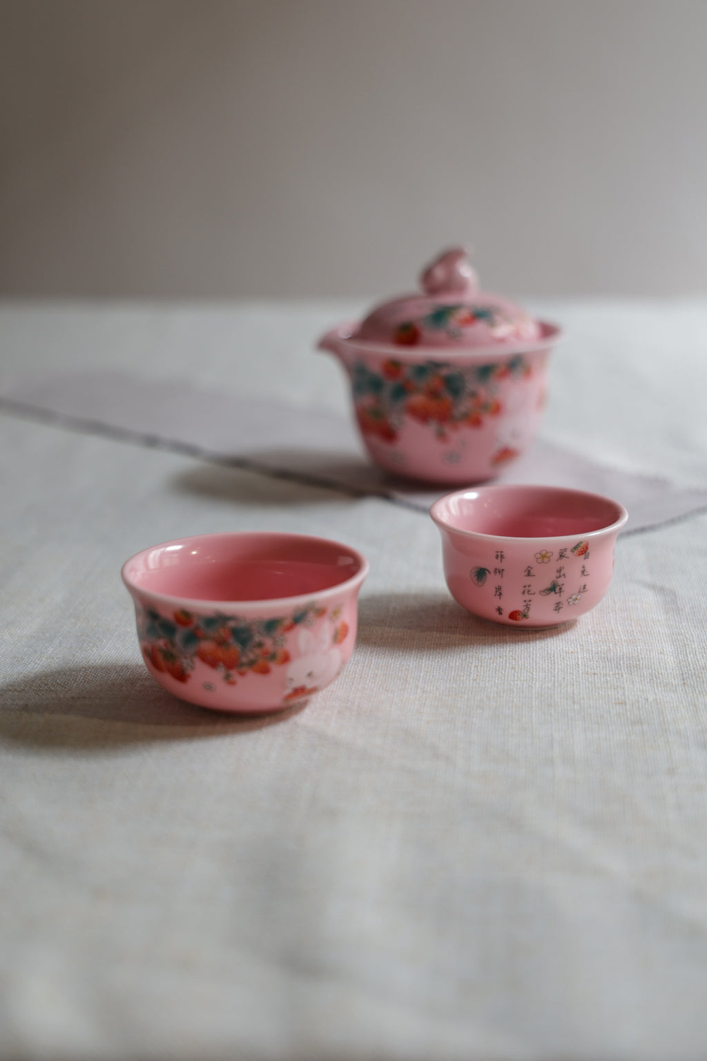 Strawberry Garden Portable Tea Set | 1 Pot 2 Cups Quick-Brew Kit