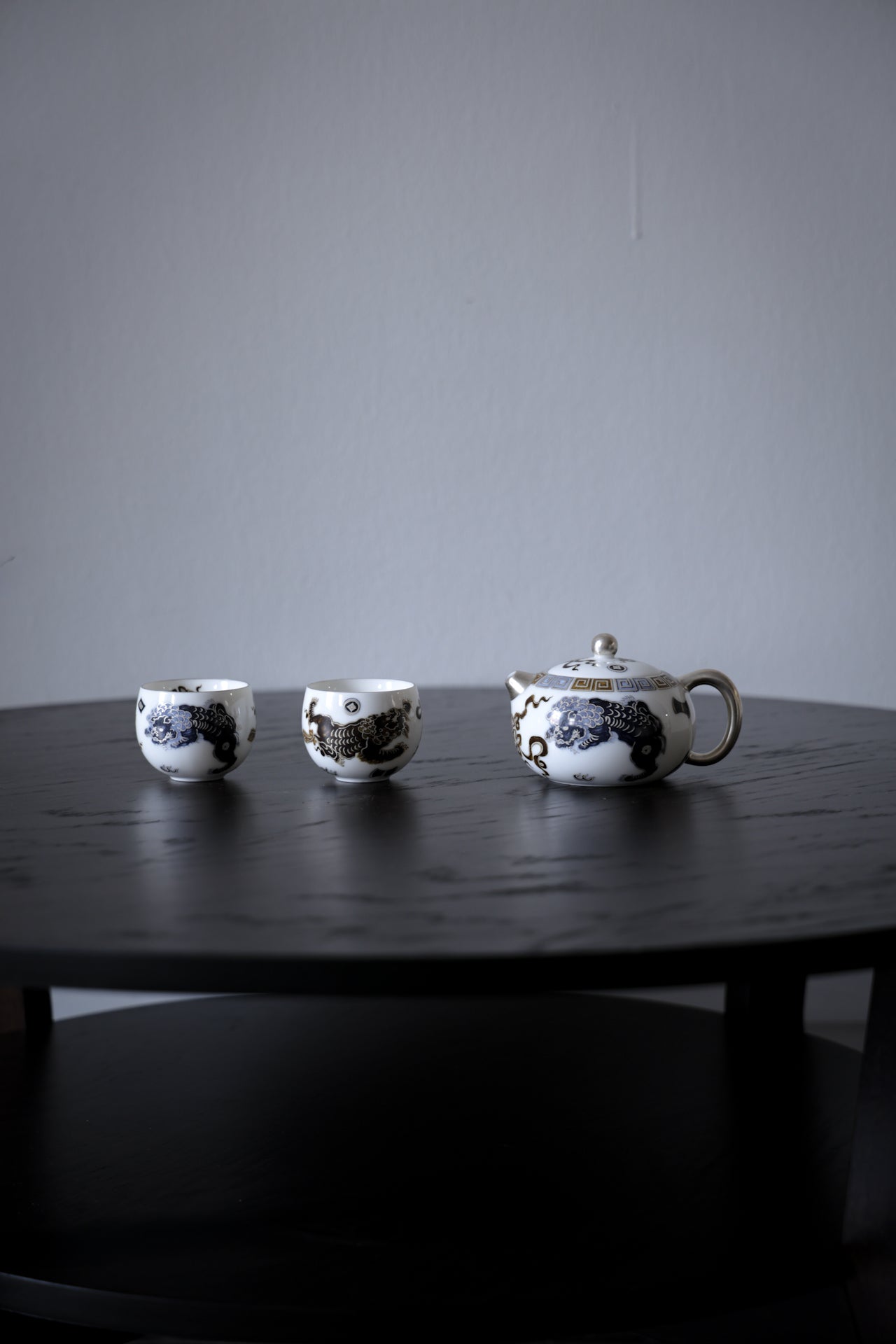 Hand-Painted Mythical Beast Tea Set Silver Accents Pearl Knob |Best Ceramics