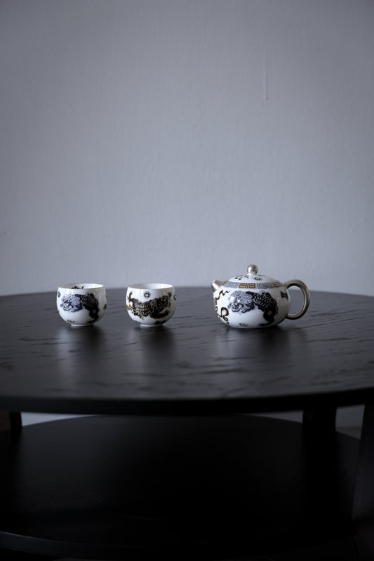 Hand-Painted Mythical Beast Tea Set Silver Accents Pearl Knob |Best Ceramics
