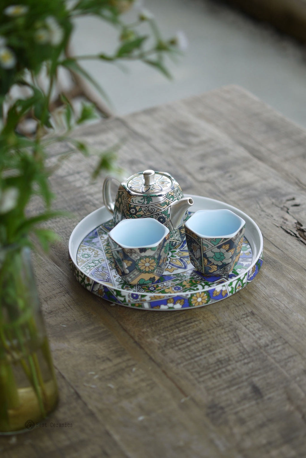 Chinese Classic Silver Painting Flowers Gongfu Teapot Set|Best Ceramics