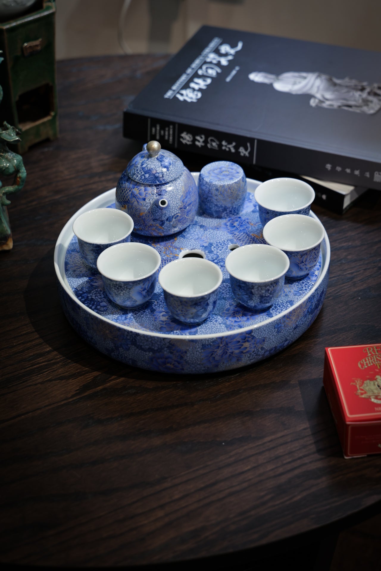 Taiwu Hidden Dragon Tea Set | Hand-Painted Silver & Blue-and-White