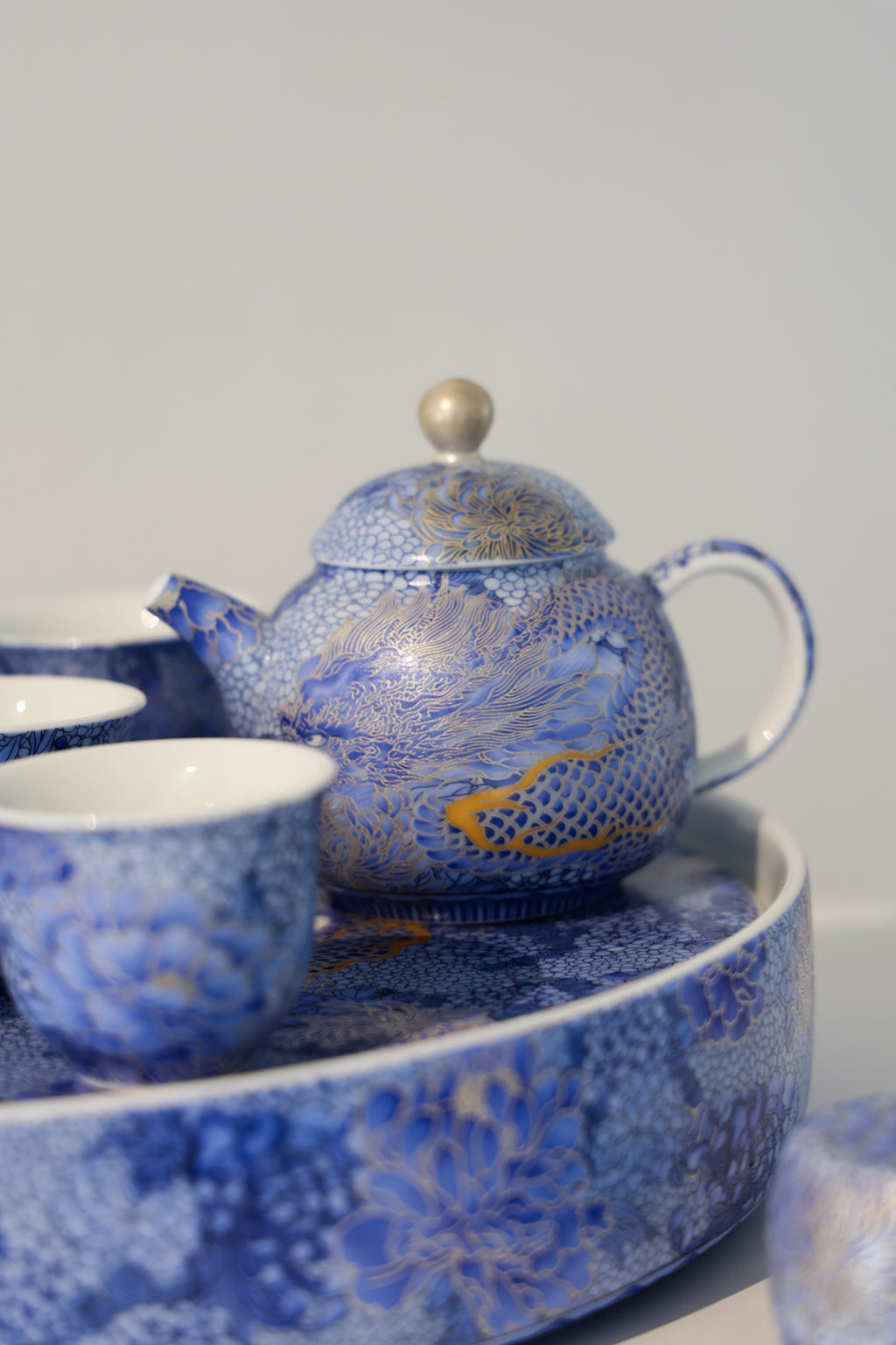 Taiwu Hidden Dragon Tea Set | Hand-Painted Silver & Blue-and-White