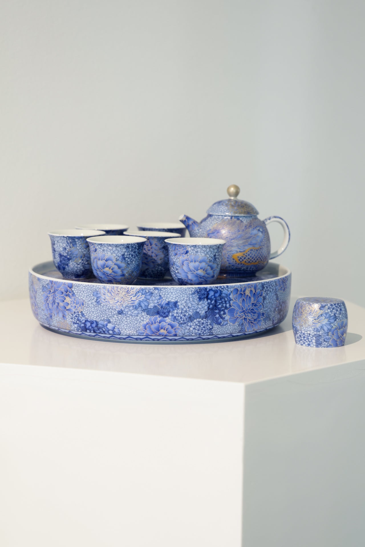Taiwu Hidden Dragon Tea Set | Hand-Painted Silver & Blue-and-White