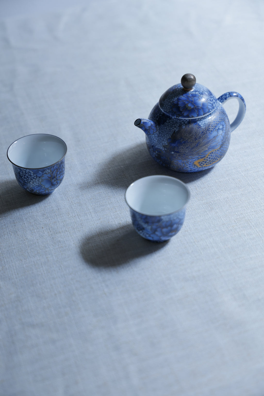 Taiwu Hidden Dragon Tea Set | Hand-Painted Silver & Blue-and-White