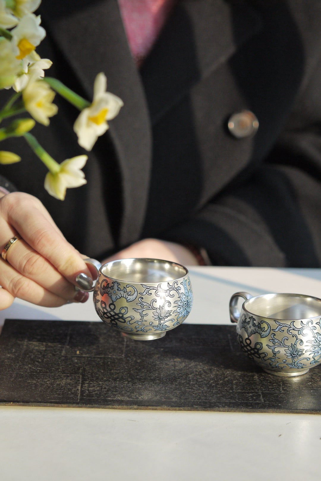 Vintage Style Qinghua Painting Silver Teacup Coffee Cup |Best Ceramics