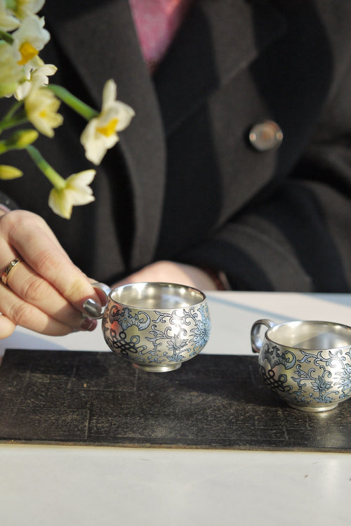 Vintage Style Qinghua Painting Silver Teacup Coffee Cup |Best Ceramics