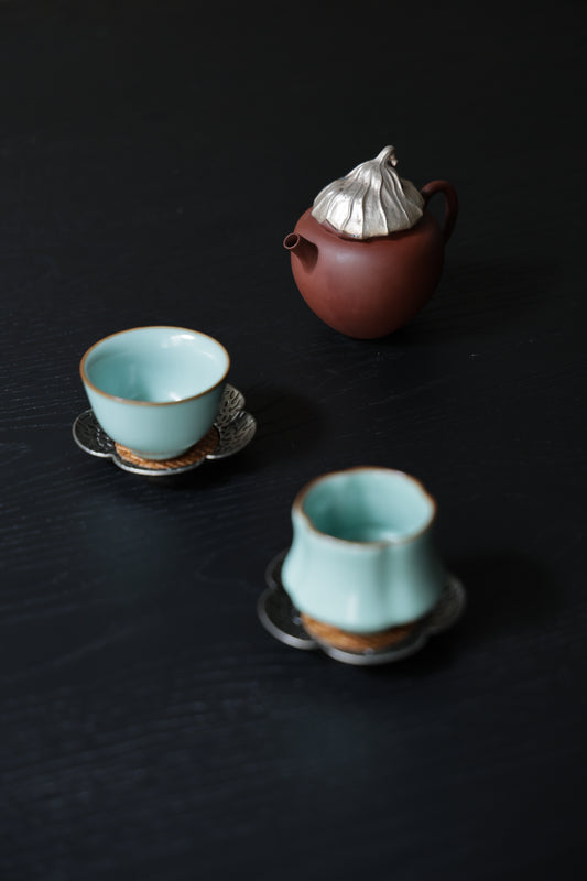 Handmade Silver Leaf Clay Teapot Ru Kiln Celadon Cups | Best Ceramics