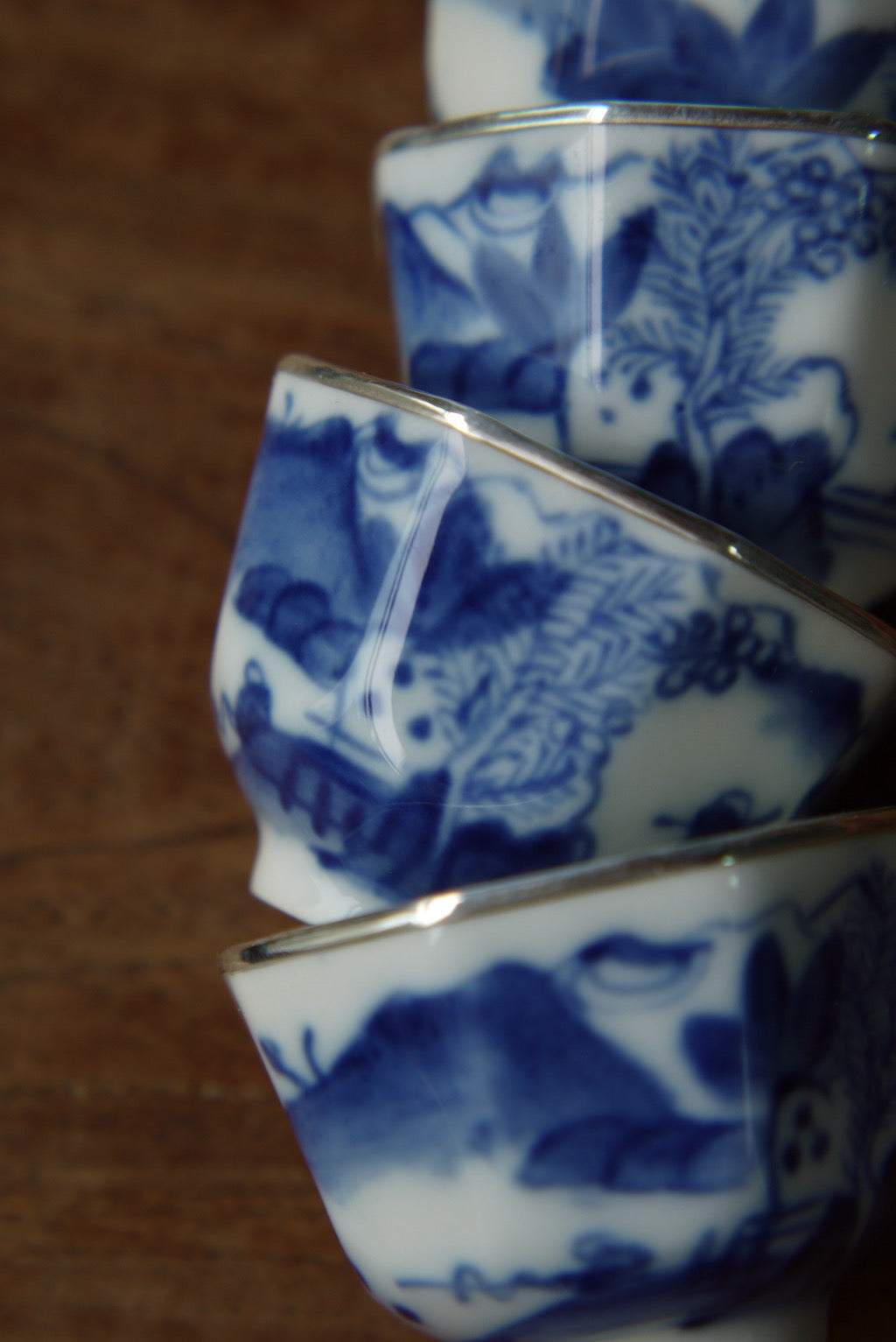 Vintage Blue and White Hand-Painting Silver on the top of rims Teacup Bestceramics