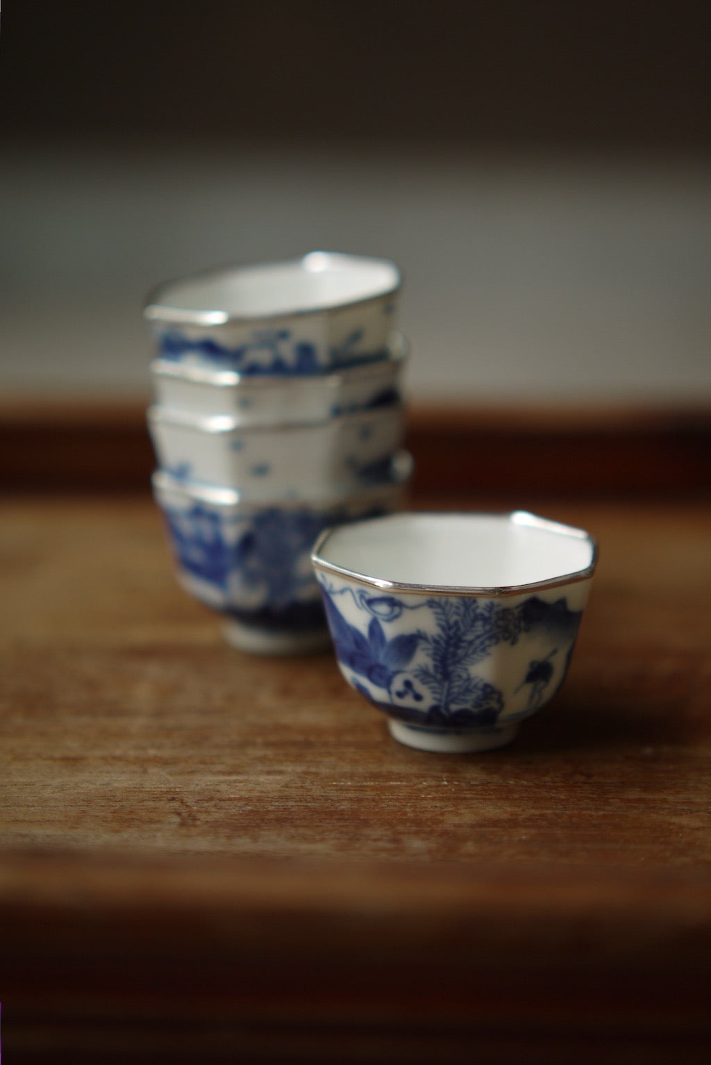 Vintage Blue and White Hand-Painting Silver on the top of rims Teacup Bestceramics