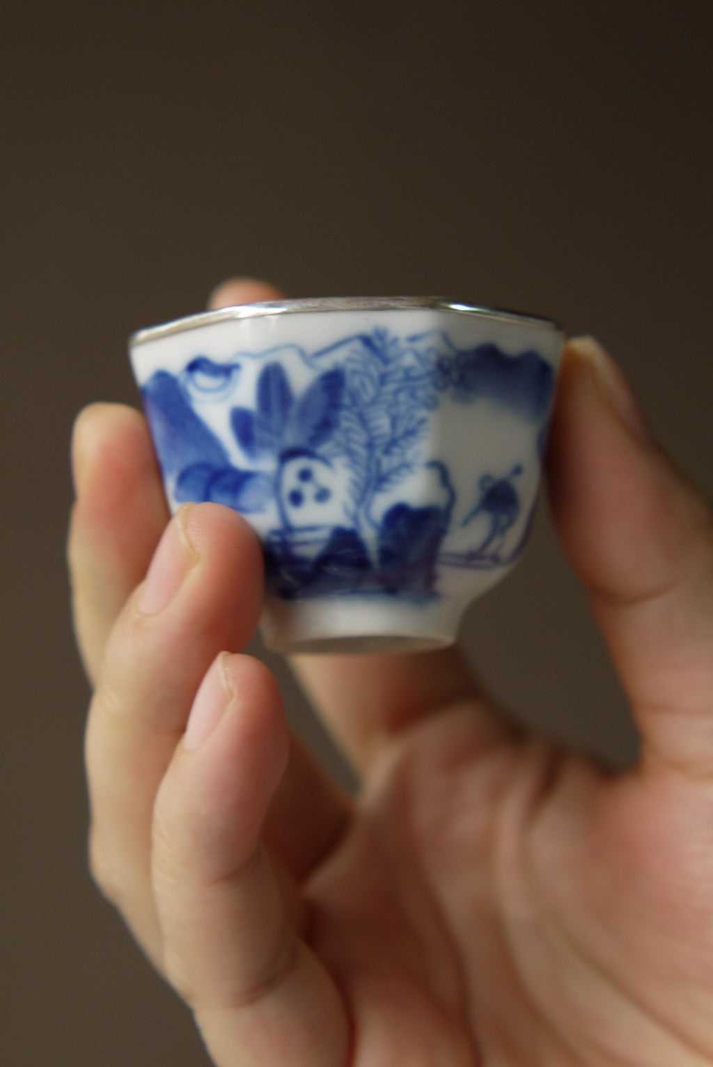 Vintage Blue and White Hand-Painting Silver on the top of rims Teacup Bestceramics