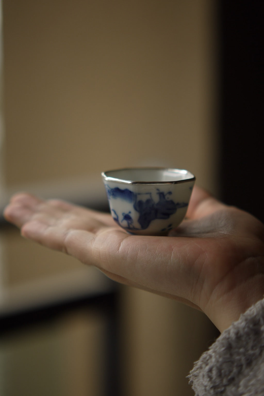 Vintage Blue and White Hand-Painting Silver on the top of rims Teacup Bestceramics